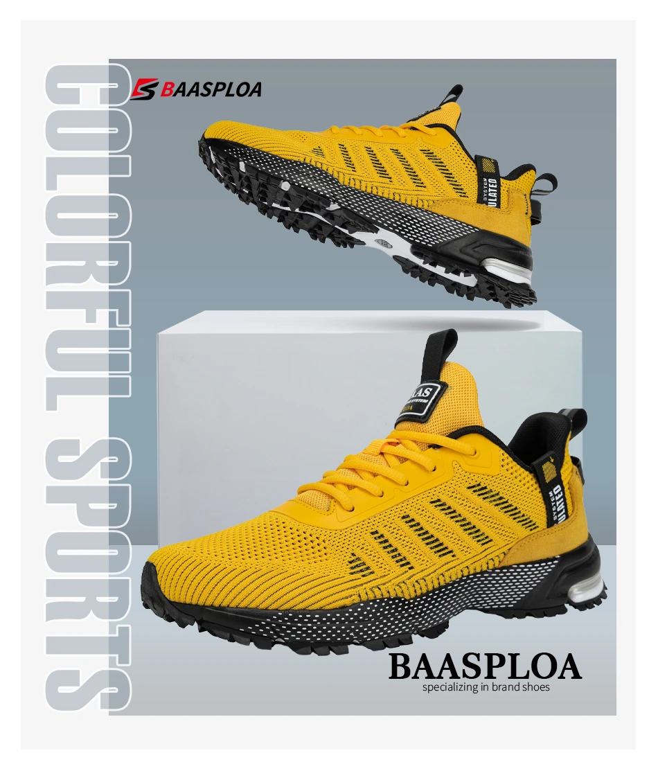 Baasploa Men Sneakers Outdoor Casual Lightweight Breathable Tennis Shoes Male Fashion Designer Mesh Professional Running Shoes