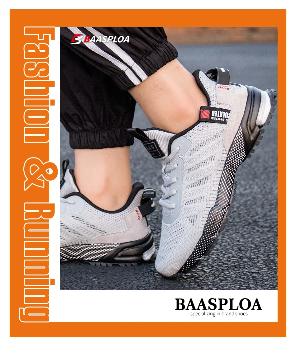 Baasploa Men Sneakers Outdoor Casual Lightweight Breathable Tennis Shoes Male Fashion Designer Mesh Professional Running Shoes