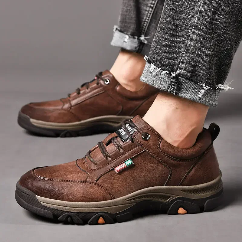 Non-slip Leather Men Hiking Shoes High Quality Man Casual Sneakers Comfortable Sport Shoes Breathable Retro Men Walking Sneakers