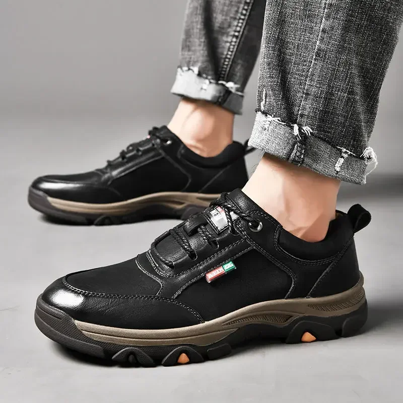 Non-slip Leather Men Hiking Shoes High Quality Man Casual Sneakers Comfortable Sport Shoes Breathable Retro Men Walking Sneakers