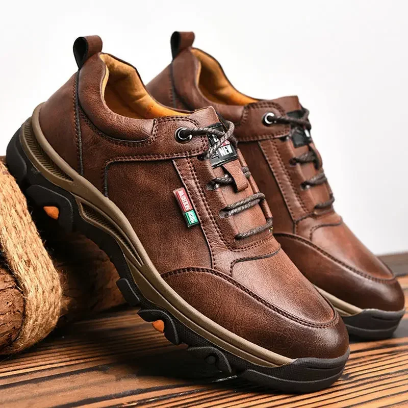Non-slip Leather Men Hiking Shoes High Quality Man Casual Sneakers Comfortable Sport Shoes Breathable Retro Men Walking Sneakers
