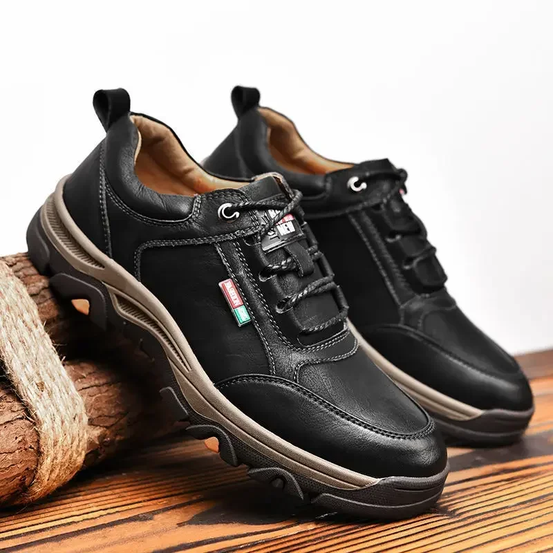 Non-slip Leather Men Hiking Shoes High Quality Man Casual Sneakers Comfortable Sport Shoes Breathable Retro Men Walking Sneakers