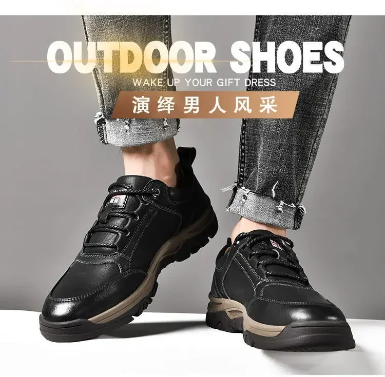 Non-slip Leather Men Hiking Shoes High Quality Man Casual Sneakers Comfortable Sport Shoes Breathable Retro Men Walking Sneakers