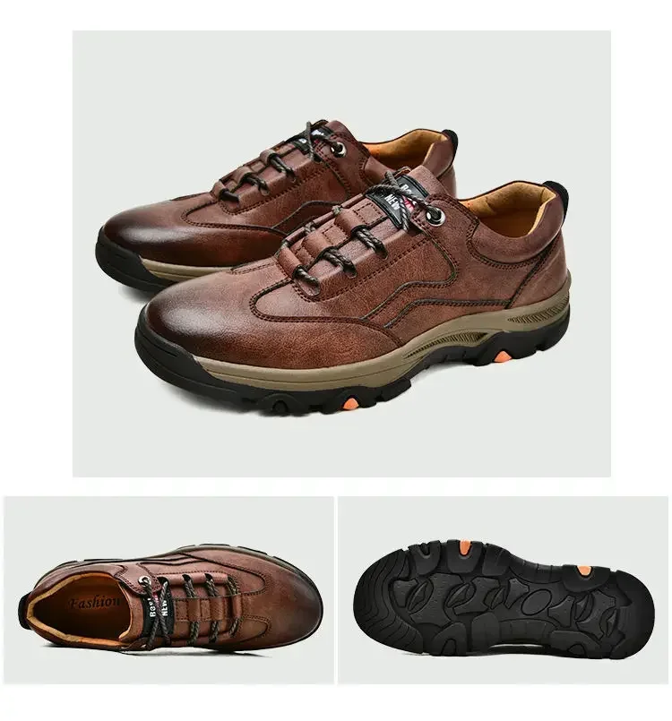 Non-slip Leather Men Hiking Shoes High Quality Man Casual Sneakers Comfortable Sport Shoes Breathable Retro Men Walking Sneakers
