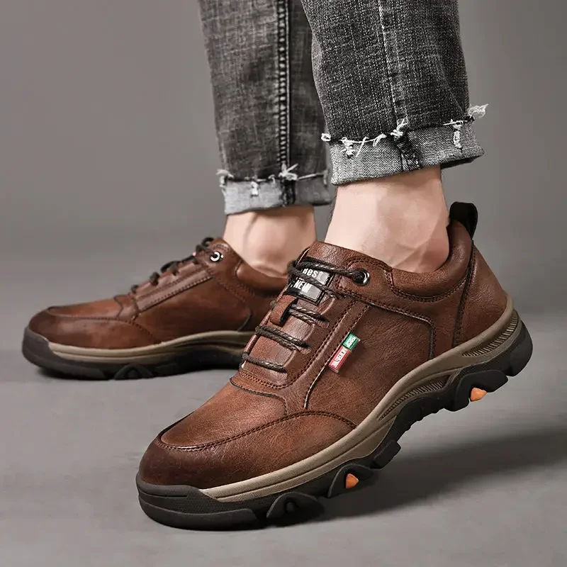 Non-slip Leather Men Hiking Shoes High Quality Man Casual Sneakers Comfortable Sport Shoes Breathable Retro Men Walking Sneakers
