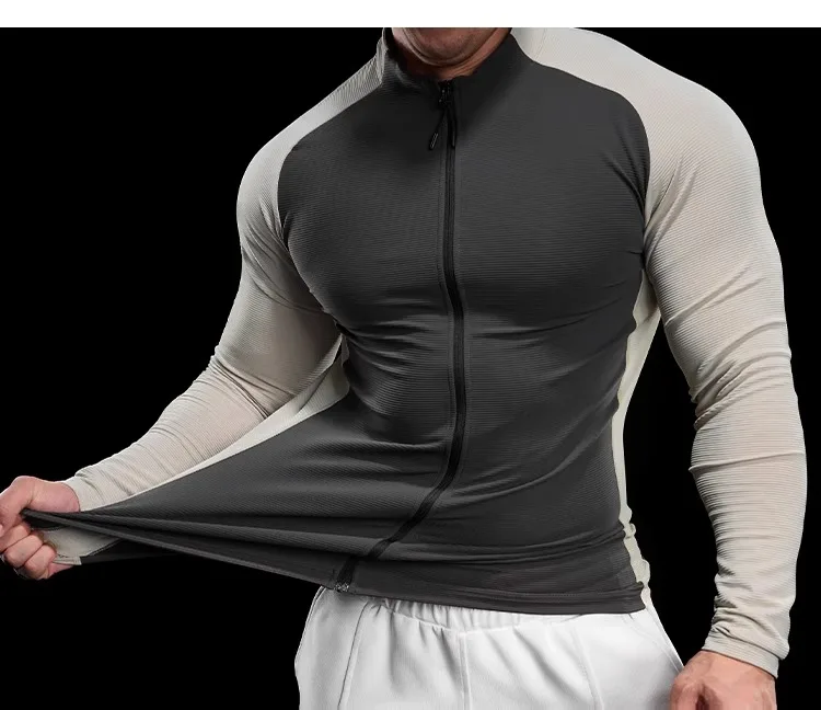 2024 New Men Sportswear Fitness Top Gym Jacket Quick-drying Breathable Slim Long-sleeved T-shirt Running Training Clothes Autumn