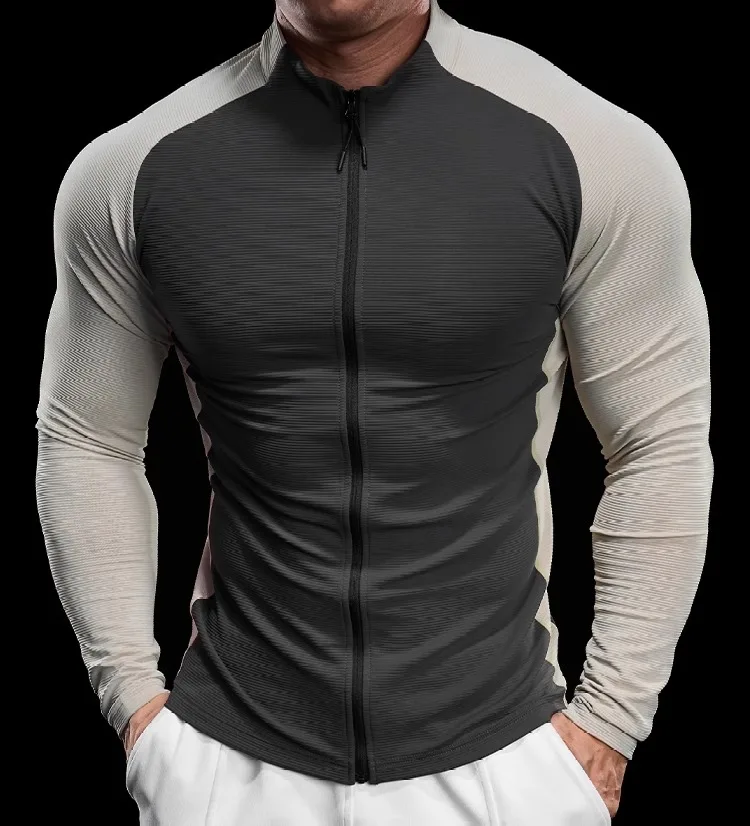 2024 New Men Sportswear Fitness Top Gym Jacket Quick-drying Breathable Slim Long-sleeved T-shirt Running Training Clothes Autumn