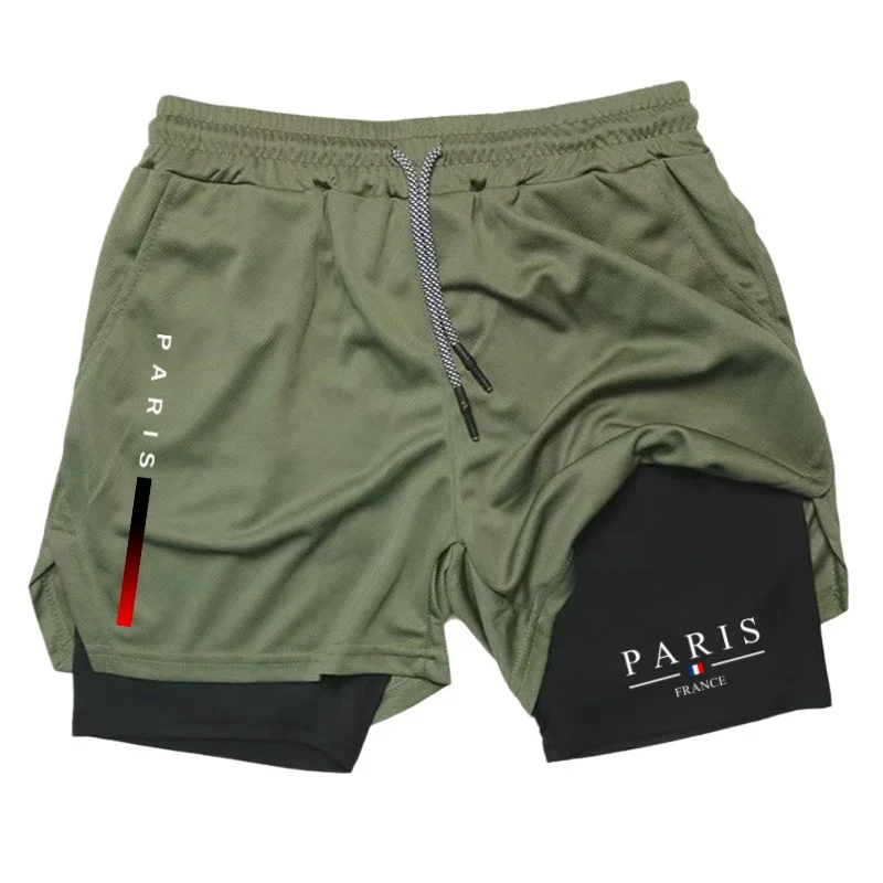 Summer Breathable 2-in-1 Double Layer Shorts Mens Elastic Compression Quick Dry Multi-functional Moisture Absorbing Performance
