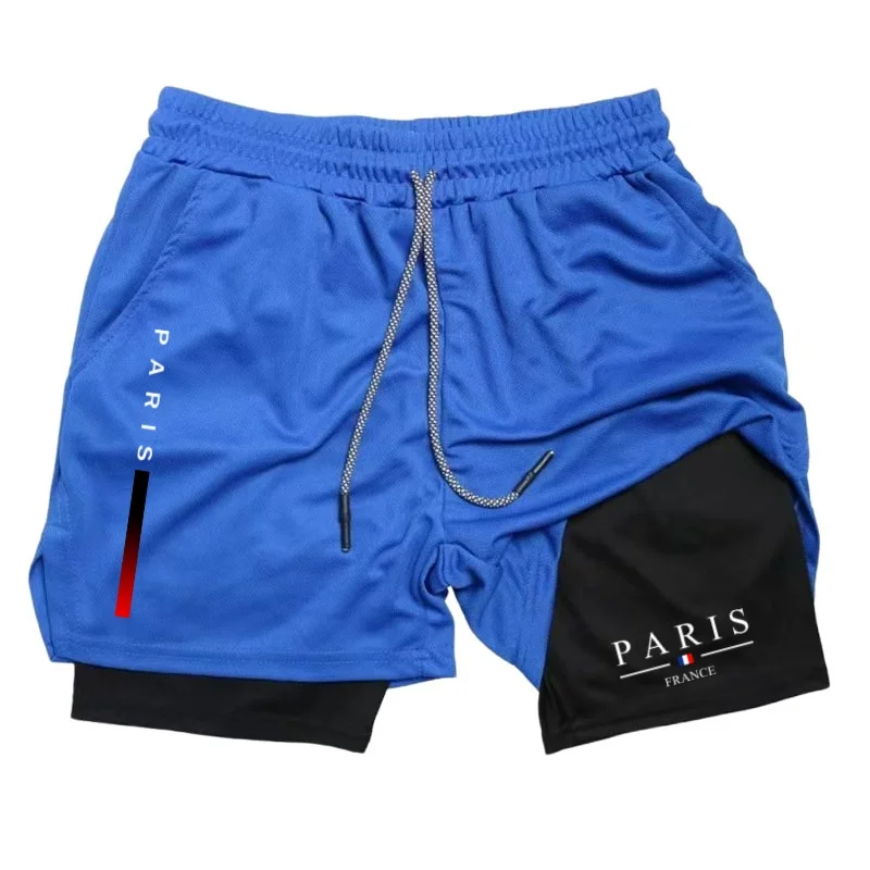 Summer Breathable 2-in-1 Double Layer Shorts Mens Elastic Compression Quick Dry Multi-functional Moisture Absorbing Performance