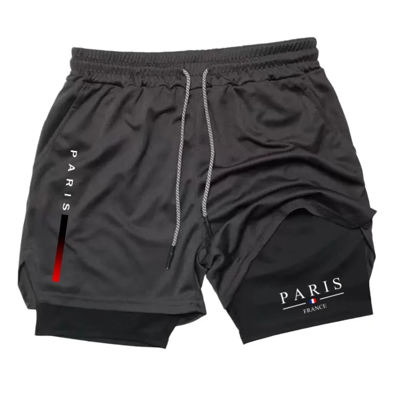 Summer Breathable 2-in-1 Double Layer Shorts Mens Elastic Compression Quick Dry Multi-functional Moisture Absorbing Performance