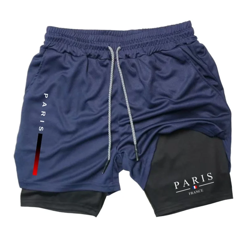 Summer Breathable 2-in-1 Double Layer Shorts Mens Elastic Compression Quick Dry Multi-functional Moisture Absorbing Performance