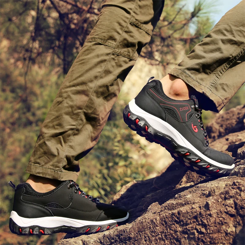Autumn And Winter Models, Men's Waterproof Hiking Shoes, Outdoor PU Leather Sports Shoes, Wear-Resistant, Walking, Tactical