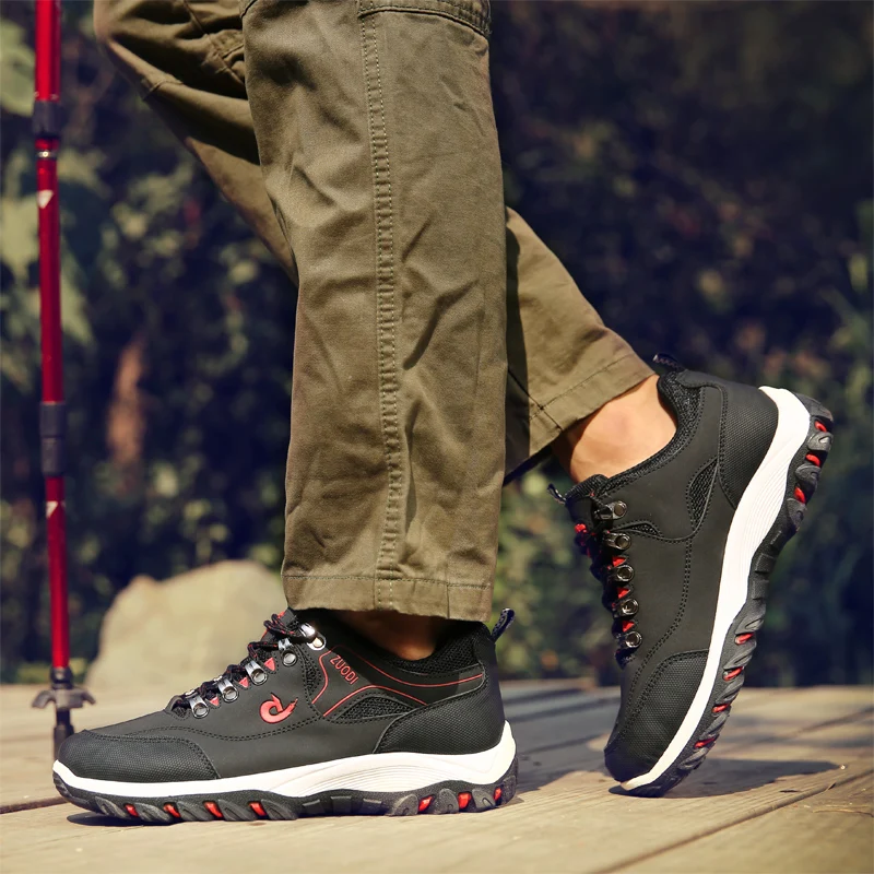 Autumn And Winter Models, Men's Waterproof Hiking Shoes, Outdoor PU Leather Sports Shoes, Wear-Resistant, Walking, Tactical