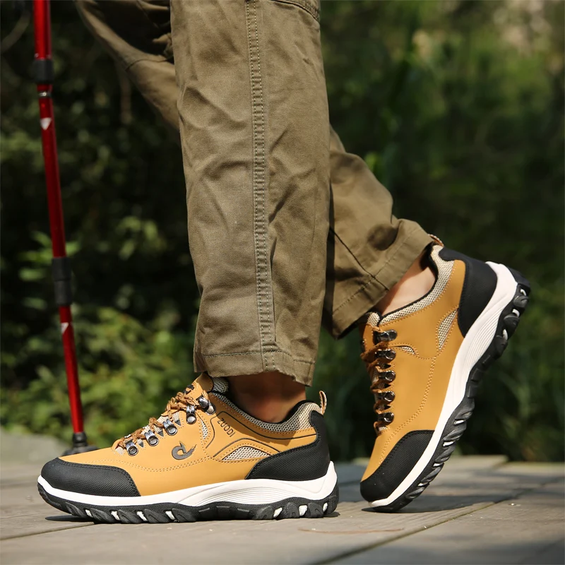 Autumn And Winter Models, Men's Waterproof Hiking Shoes, Outdoor PU Leather Sports Shoes, Wear-Resistant, Walking, Tactical