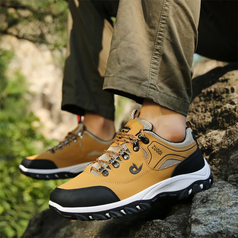 Autumn And Winter Models, Men's Waterproof Hiking Shoes, Outdoor PU Leather Sports Shoes, Wear-Resistant, Walking, Tactical