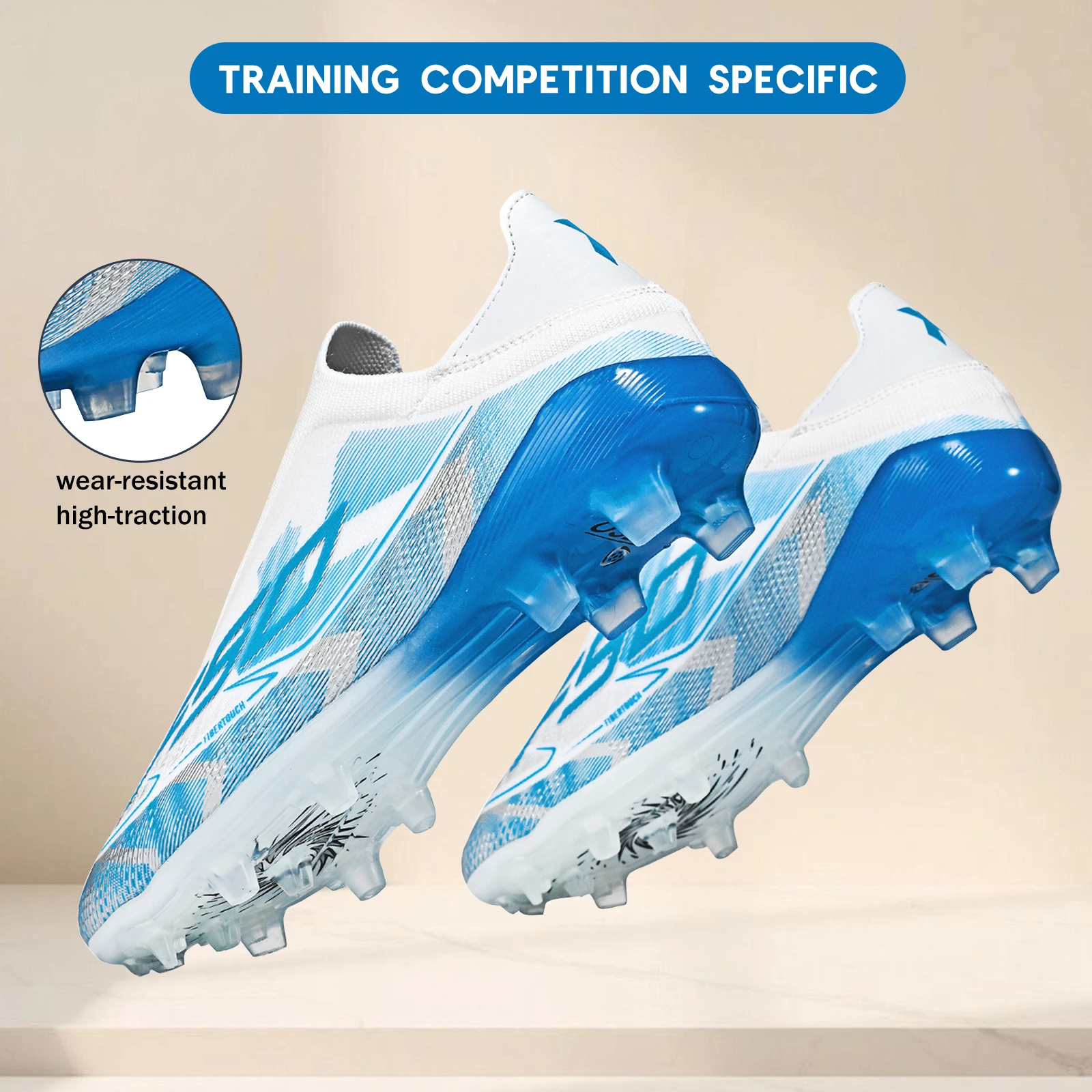 Upgraded Wear Resistant AG FG Football Shoes Skin-friendly PU Fabric Hard TPU Stud Stable Support Outdoor Natural Grass Sports
