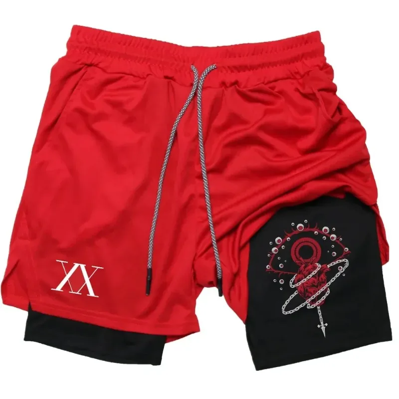 Anime Hunter X Hunter Performance Shorts Men 2-in-1 Running Compression Shorts Training Sport Gym Quick Dry Shorts with Pockets