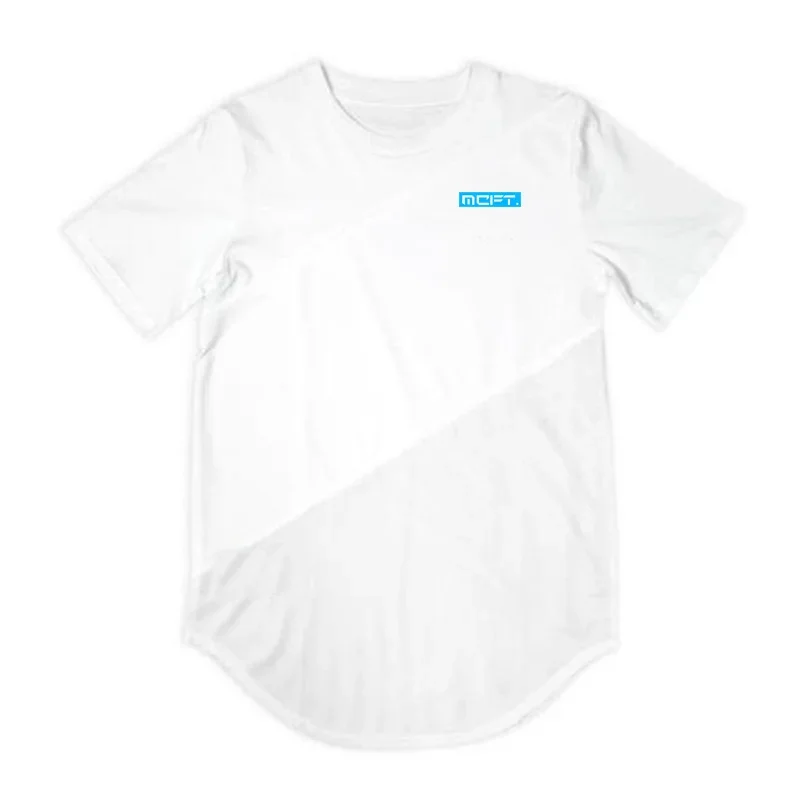 Men's Running Sport T-Shirt Breathable Summer Shirt Muscle Guys Fashion Cotton Patchwork Mesh Clothing Gym Bodybuilding Fitness