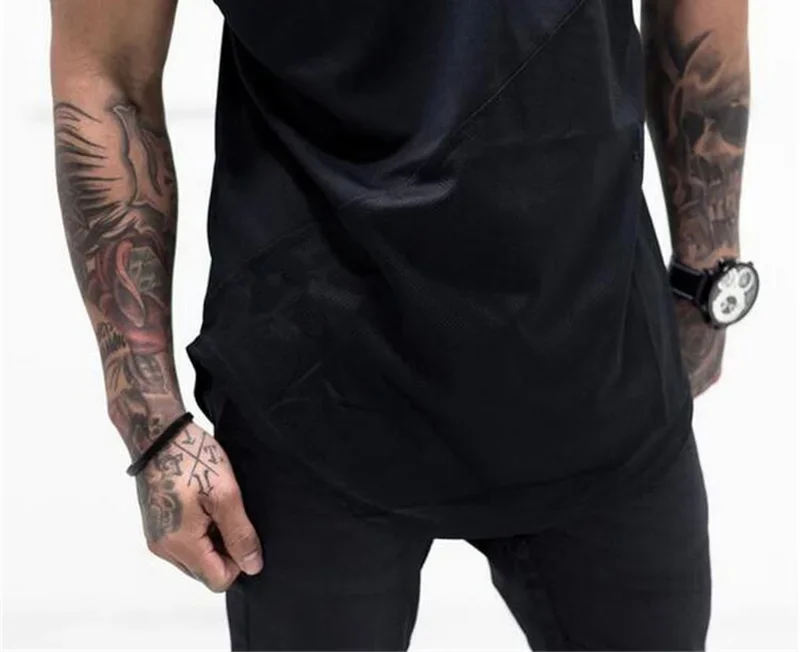 Men's Running Sport T-Shirt Breathable Summer Shirt Muscle Guys Fashion Cotton Patchwork Mesh Clothing Gym Bodybuilding Fitness