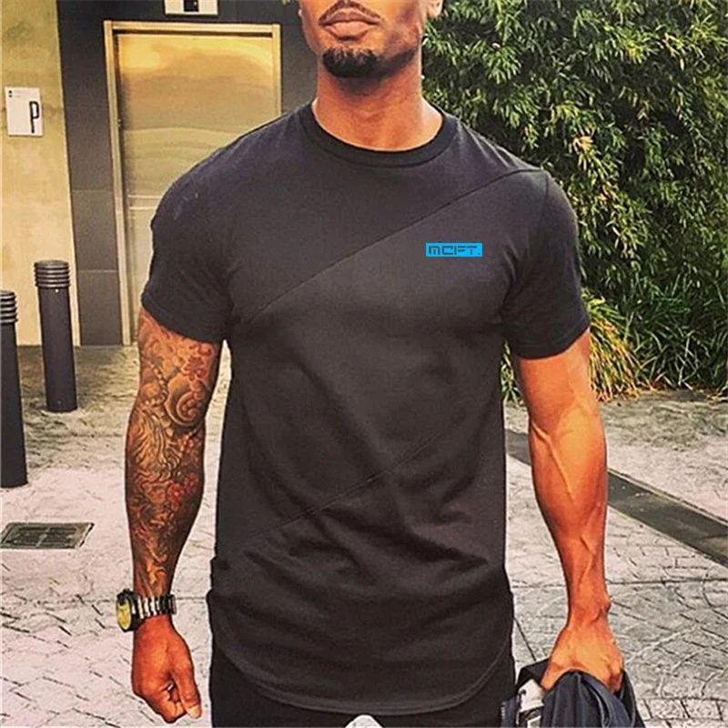 Men's Running Sport T-Shirt Breathable Summer Shirt Muscle Guys Fashion Cotton Patchwork Mesh Clothing Gym Bodybuilding Fitness