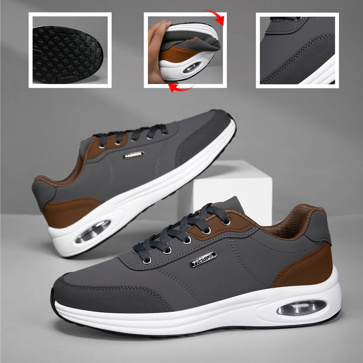 New Men's Shoes Spring Autumn Waterproof Walking Shoes Non-Slip Cushioning Men's Casual Leather Sports Shoes Men's Tennis Shoes
