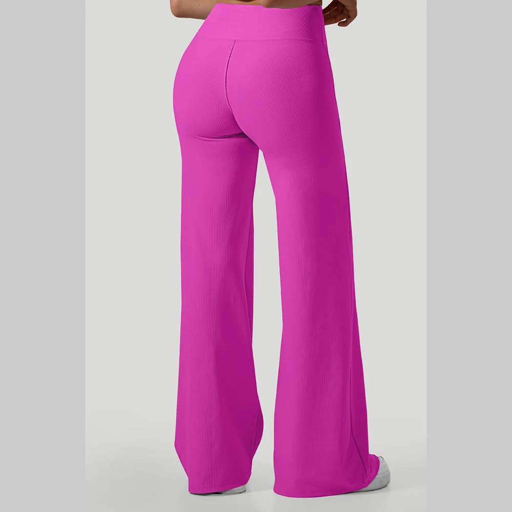 Women Wide-leg Yoga Pants High Waist Stretchy Solid Color Leggings Running Workout Casual Sports Straight-Leg Pants Femme