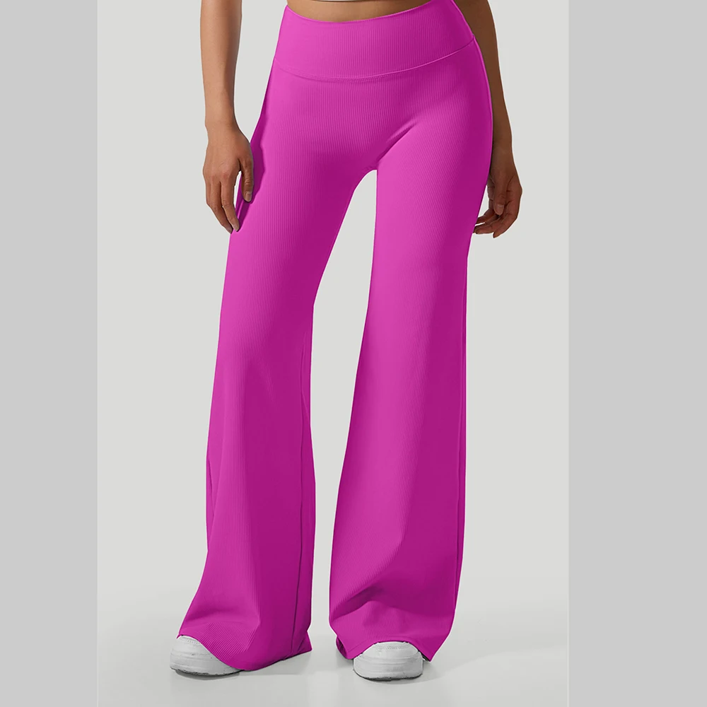 Women Wide-leg Yoga Pants High Waist Stretchy Solid Color Leggings Running Workout Casual Sports Straight-Leg Pants Femme