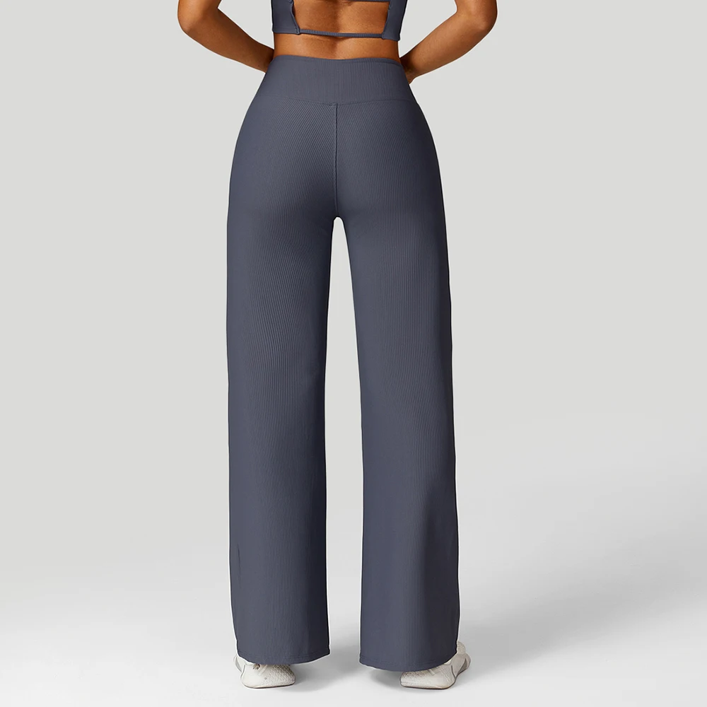 Women Wide-leg Yoga Pants High Waist Stretchy Solid Color Leggings Running Workout Casual Sports Straight-Leg Pants Femme