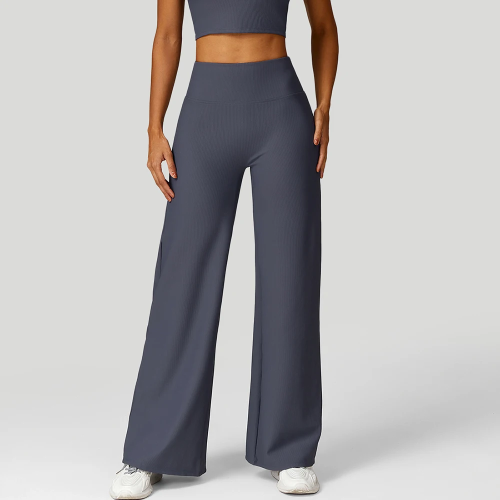 Women Wide-leg Yoga Pants High Waist Stretchy Solid Color Leggings Running Workout Casual Sports Straight-Leg Pants Femme