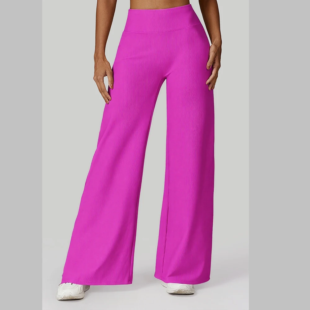 Women Wide-leg Yoga Pants High Waist Stretchy Solid Color Leggings Running Workout Casual Sports Straight-Leg Pants Femme