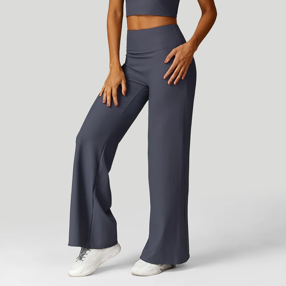 Women Wide-leg Yoga Pants High Waist Stretchy Solid Color Leggings Running Workout Casual Sports Straight-Leg Pants Femme