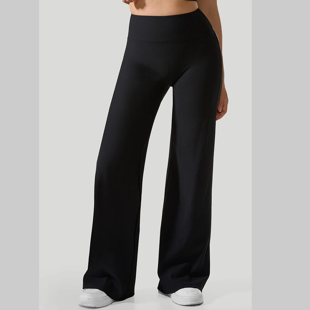 Women Wide-leg Yoga Pants High Waist Stretchy Solid Color Leggings Running Workout Casual Sports Straight-Leg Pants Femme