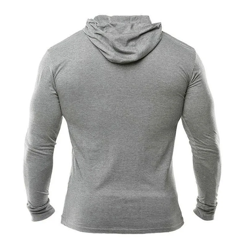 Plain Mens Hooded Running T-shirts Autumn Cotton Fitness Long Sleeve Hoodies Breathable Workout Gym Clothing Sports Muscle Shirt