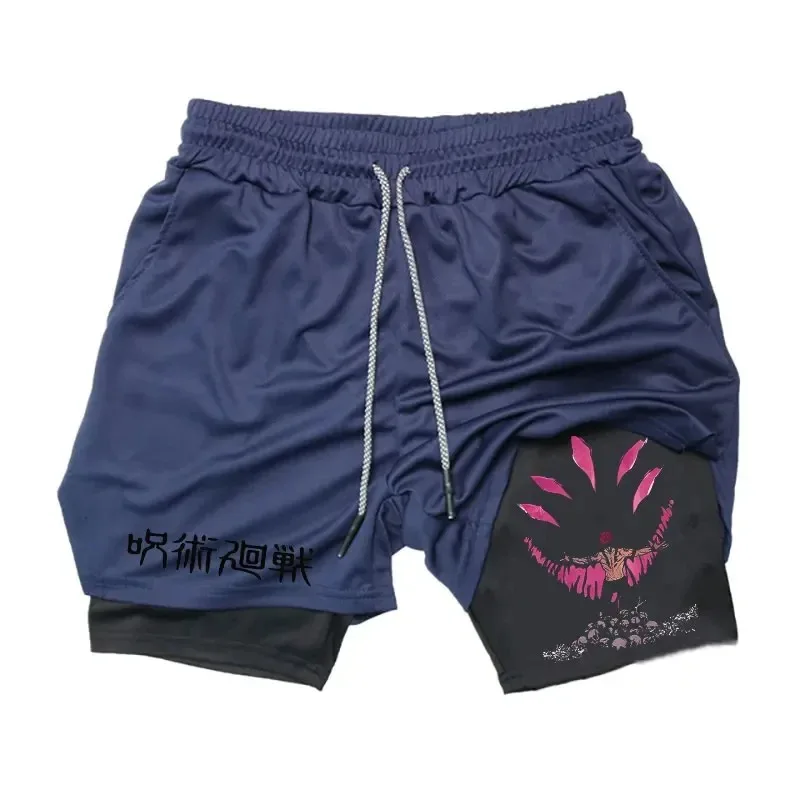 Anime Ryomen Sukuna Gym Shorts 2-In-1 Double Layer Men Workout Sports Jogging Sportwear Training Sport Shorts Male Summer Shorts