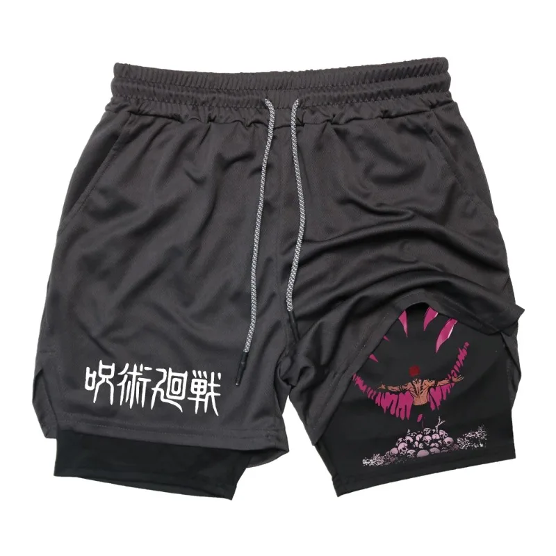 Anime Ryomen Sukuna Gym Shorts 2-In-1 Double Layer Men Workout Sports Jogging Sportwear Training Sport Shorts Male Summer Shorts