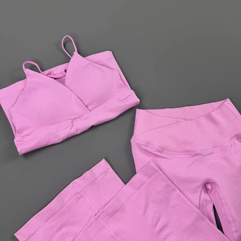 2 Piece Sports Set Women Back Tie Thin Strap Tank Top Crossover Waist Flare Yoga Pants Bootcut Leggings Gym Pilates Workout Suit