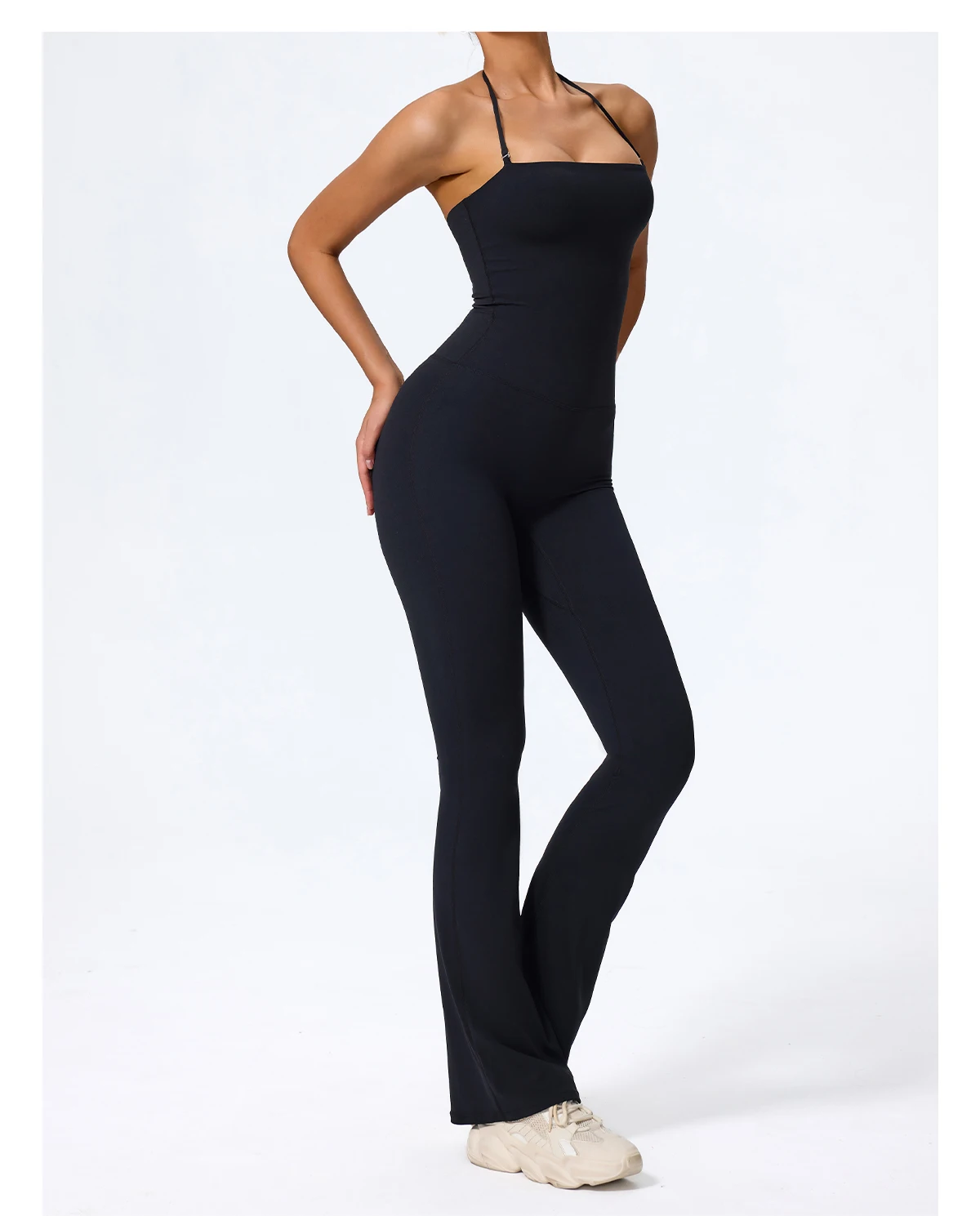 New Summer Women Sleeveless Hang Neck Jumpsuit Backless Flared Activewear Female Yoga Clothes Sport Outfit For Woman Overalls
