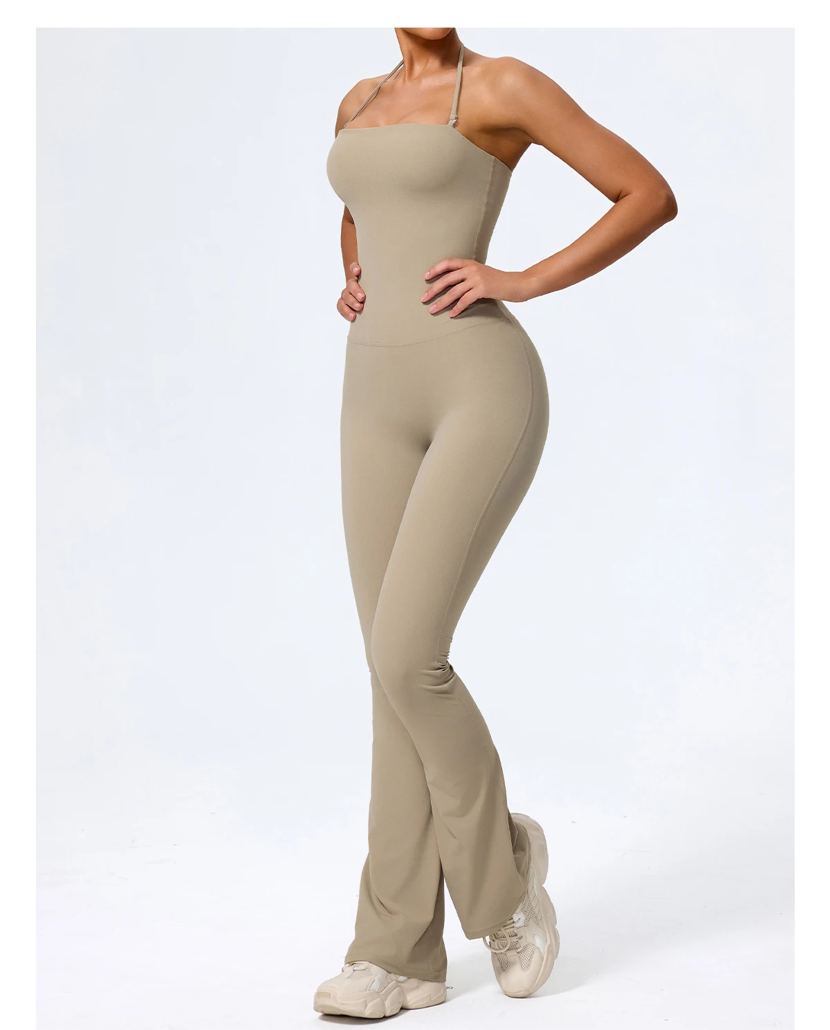 New Summer Women Sleeveless Hang Neck Jumpsuit Backless Flared Activewear Female Yoga Clothes Sport Outfit For Woman Overalls
