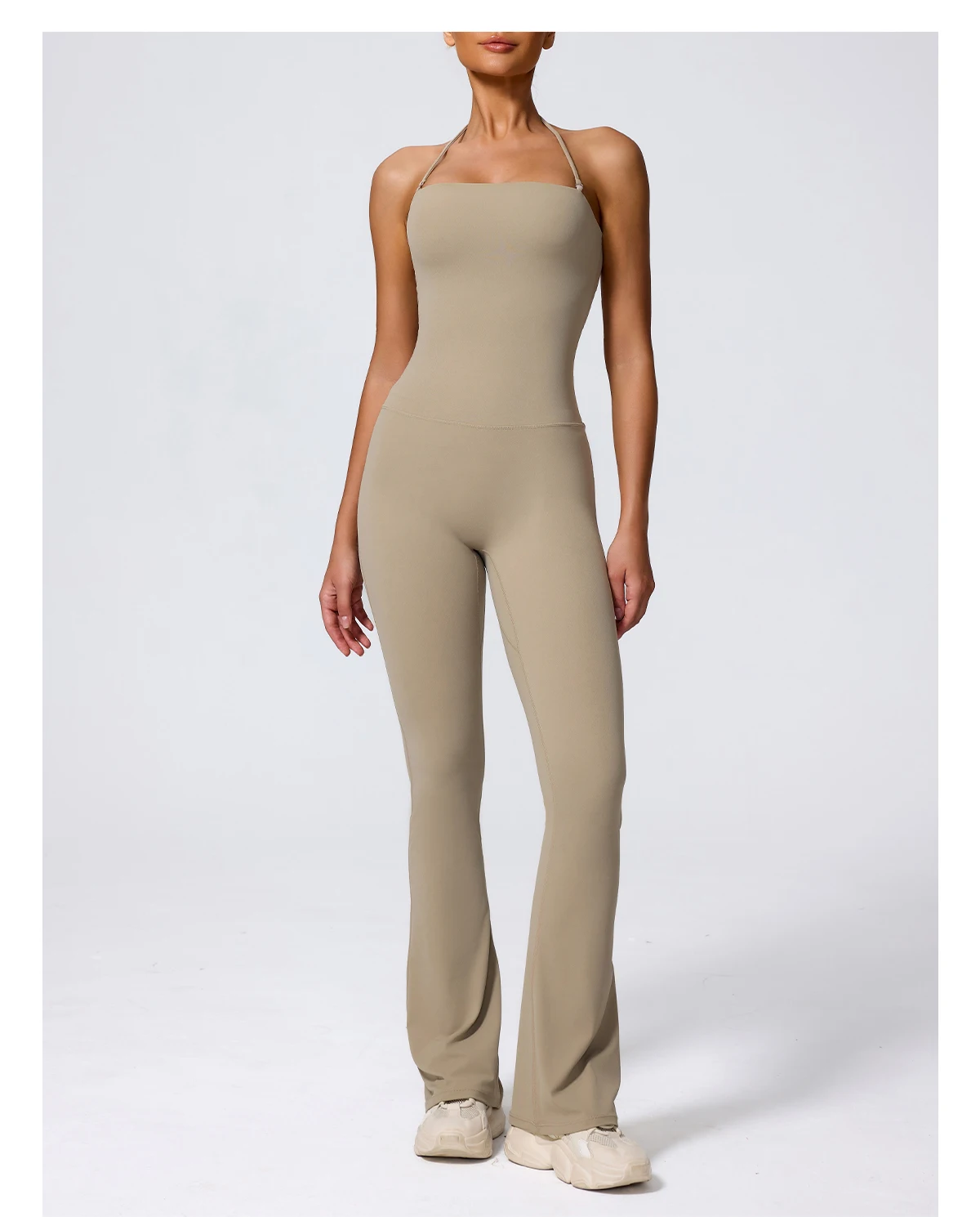 New Summer Women Sleeveless Hang Neck Jumpsuit Backless Flared Activewear Female Yoga Clothes Sport Outfit For Woman Overalls
