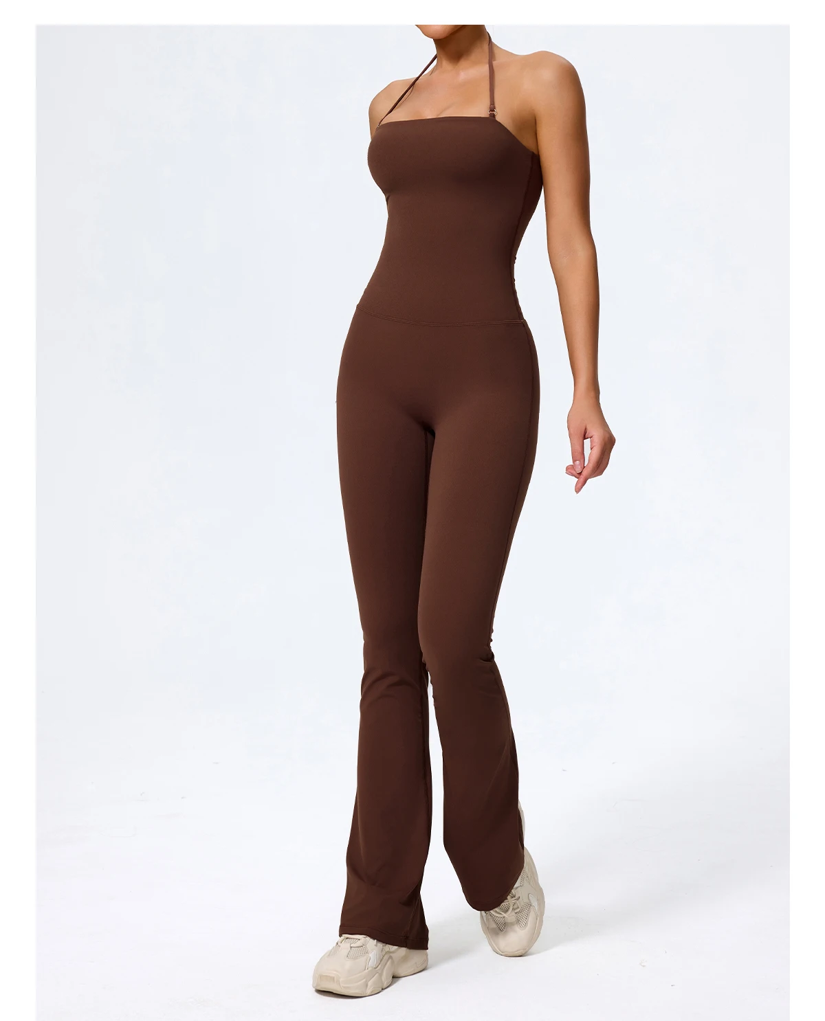 New Summer Women Sleeveless Hang Neck Jumpsuit Backless Flared Activewear Female Yoga Clothes Sport Outfit For Woman Overalls