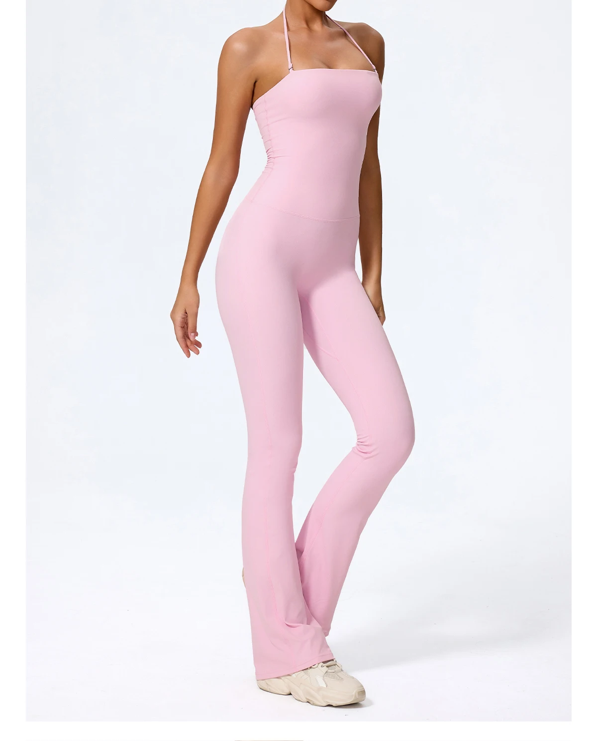 New Summer Women Sleeveless Hang Neck Jumpsuit Backless Flared Activewear Female Yoga Clothes Sport Outfit For Woman Overalls