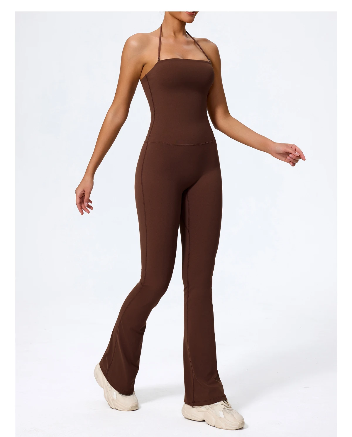 New Summer Women Sleeveless Hang Neck Jumpsuit Backless Flared Activewear Female Yoga Clothes Sport Outfit For Woman Overalls