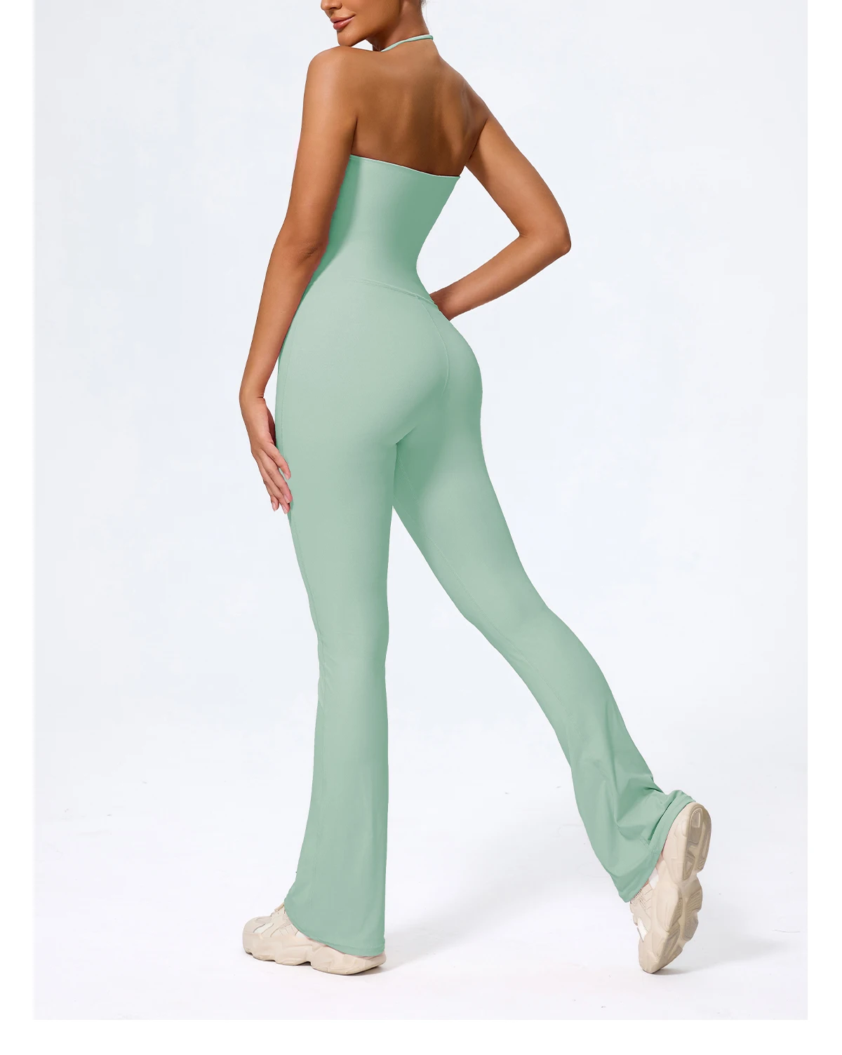 New Summer Women Sleeveless Hang Neck Jumpsuit Backless Flared Activewear Female Yoga Clothes Sport Outfit For Woman Overalls