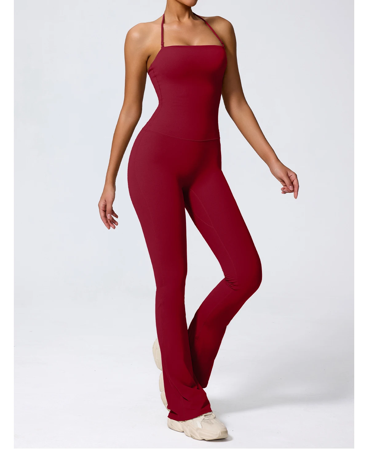 New Summer Women Sleeveless Hang Neck Jumpsuit Backless Flared Activewear Female Yoga Clothes Sport Outfit For Woman Overalls