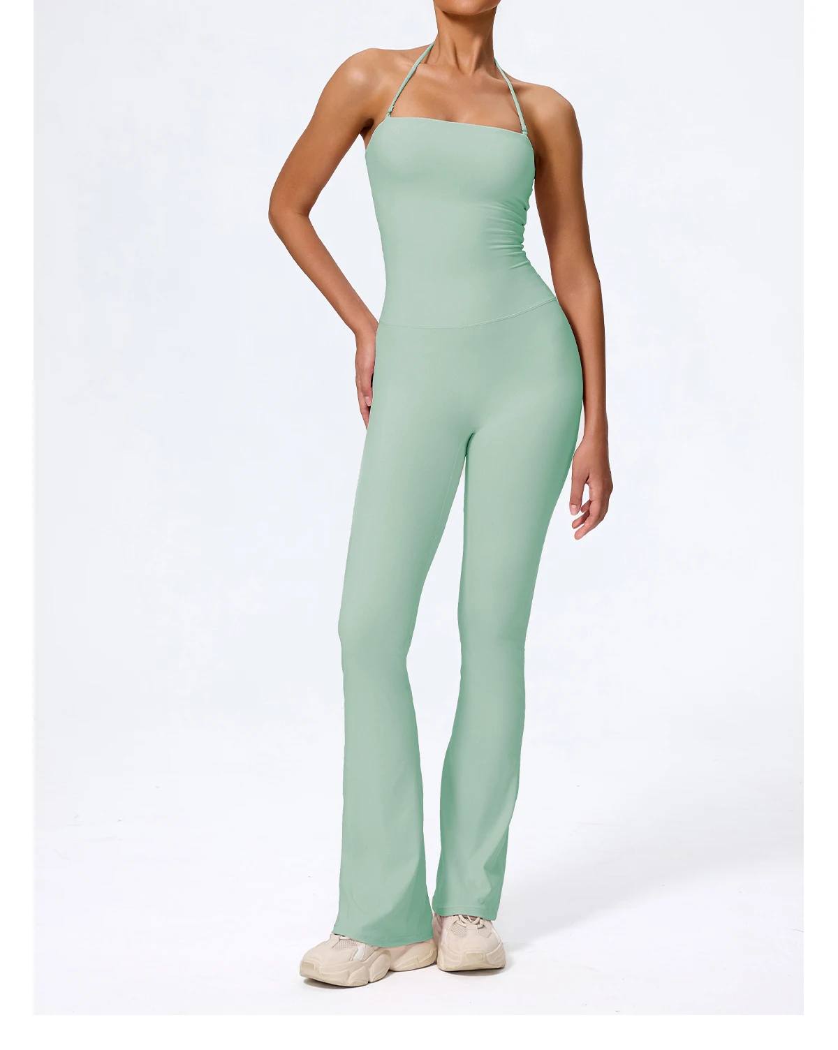 New Summer Women Sleeveless Hang Neck Jumpsuit Backless Flared Activewear Female Yoga Clothes Sport Outfit For Woman Overalls