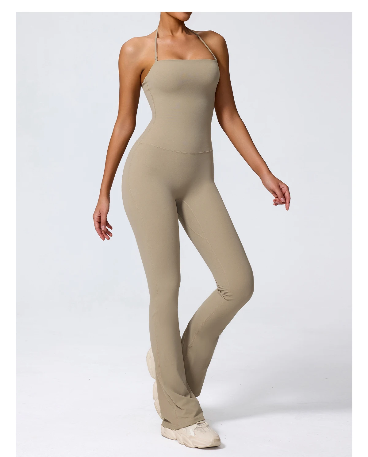 New Summer Women Sleeveless Hang Neck Jumpsuit Backless Flared Activewear Female Yoga Clothes Sport Outfit For Woman Overalls