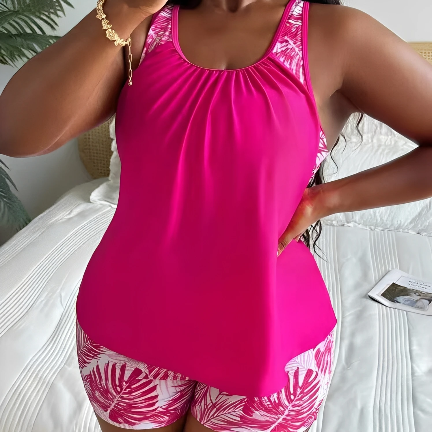 2026 Large Plus Size Tankini High Waist Swimsuit Women Printed Swimwear Female Bathers Bathing Swimming Swim Suit 4XL
