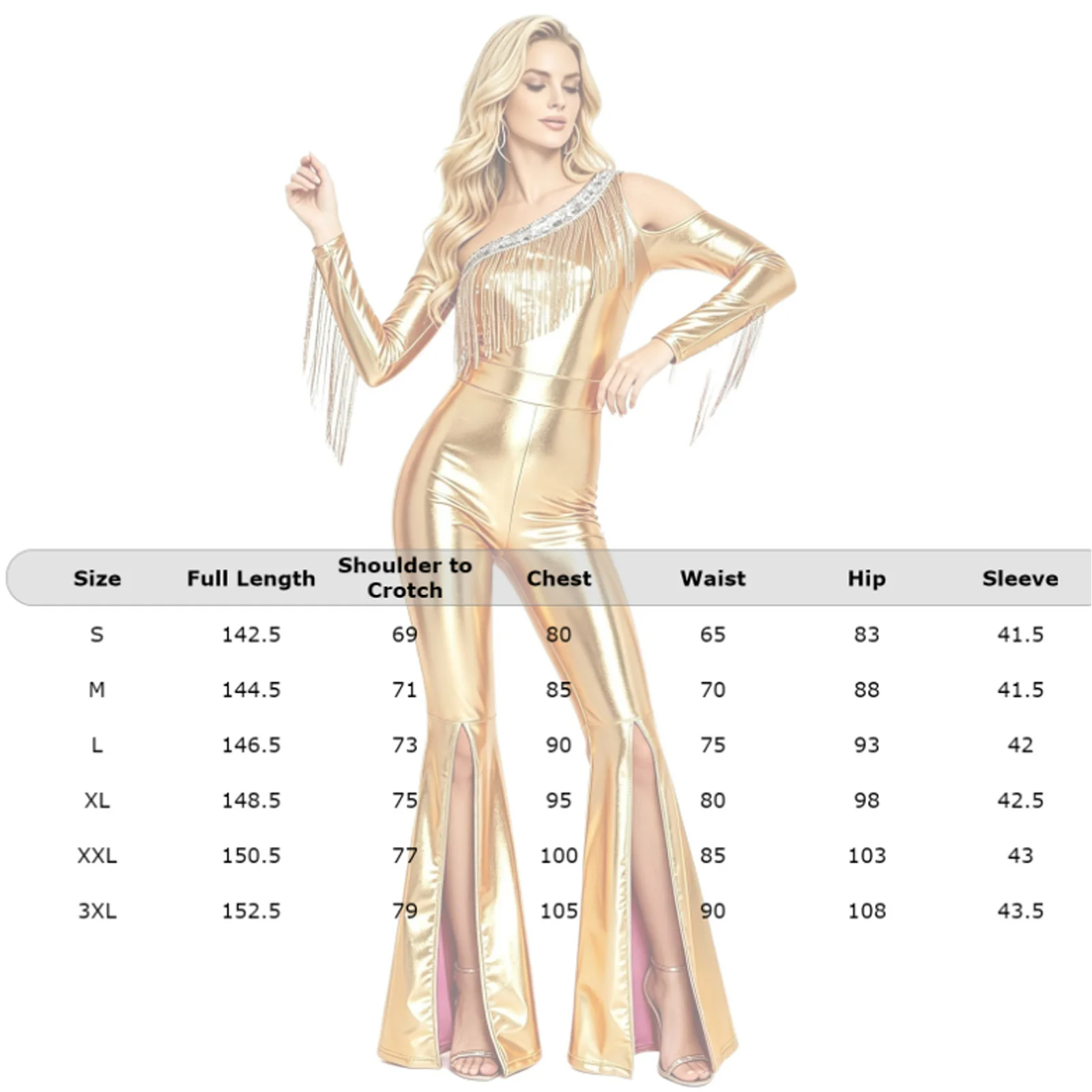 Women Hippie 70s Disco Costume Shiny Sequin Tassel Fringe Pants Retro Party One Piece Jumpsuit Prom Clubwear Latin Dancewear