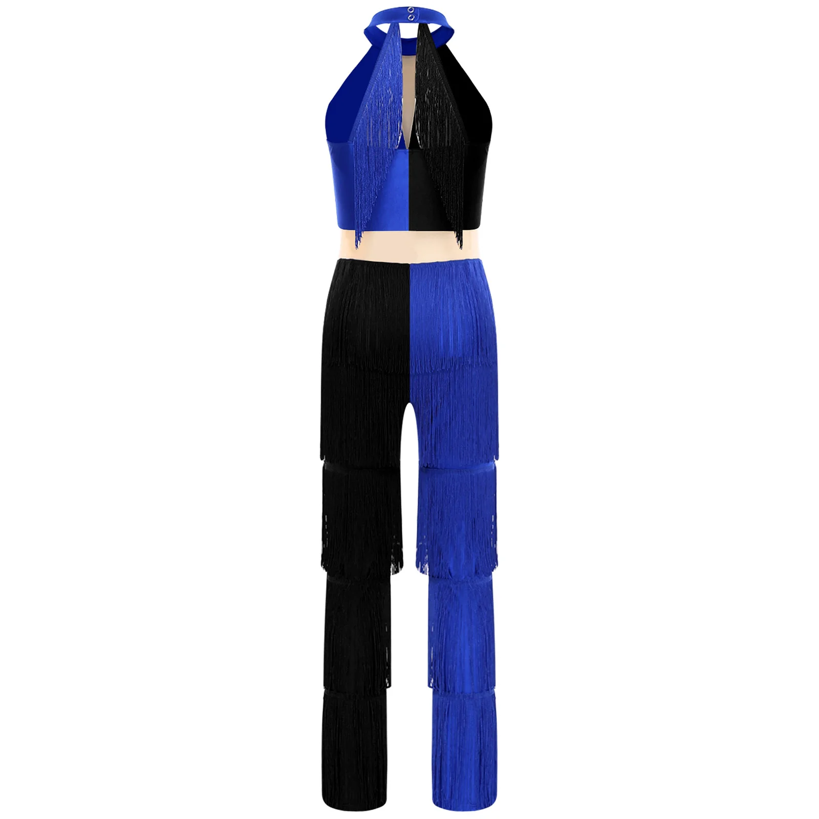 Women Hippie 70s Disco Costume Shiny Sequin Tassel Fringe Pants Retro Party One Piece Jumpsuit Prom Clubwear Latin Dancewear