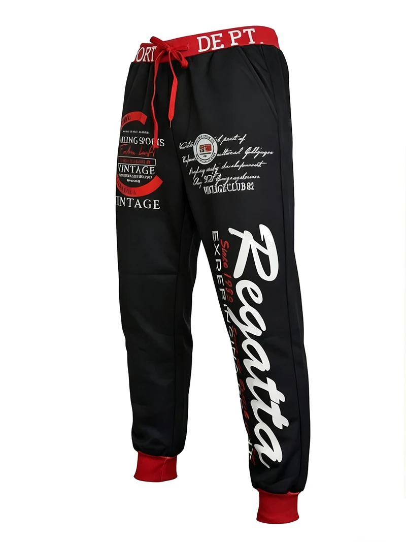 Letter Graphic Print Sweatpants for Men Hip Hop Joggers Sports Athletic Pants for Workout Casual Elastic Waist Lounge Trousers